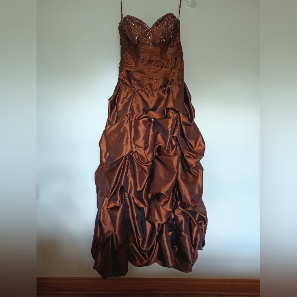 Mari Lee Chocolate brown beaded prom dress